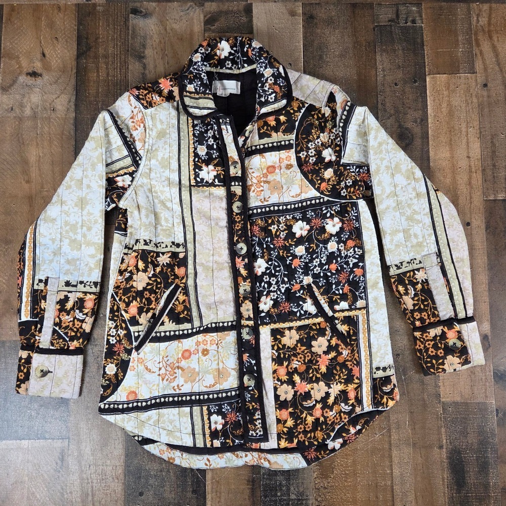 Anthropologie Quilted Patchwork Floral Button Down Shirt Jacket Shacket Women XS - Picture 1 of 15